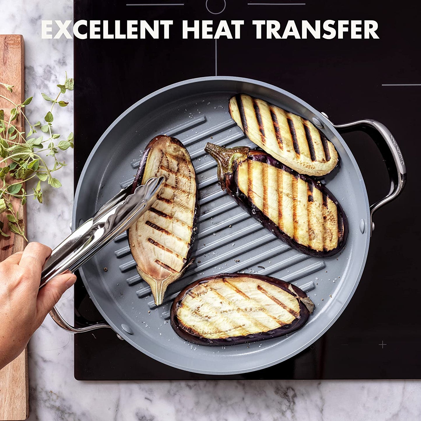 Valencia Pro Hard Anodized Healthy Ceramic Nonstick 11" Grill Pan, Pfas-Free, Induction, Dishwasher Safe, Oven Safe, Gray