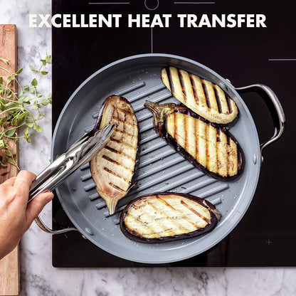 Valencia Pro Hard Anodized Healthy Ceramic Nonstick 11" Grill Pan, Pfas-Free, Induction, Dishwasher Safe, Oven Safe, Gray