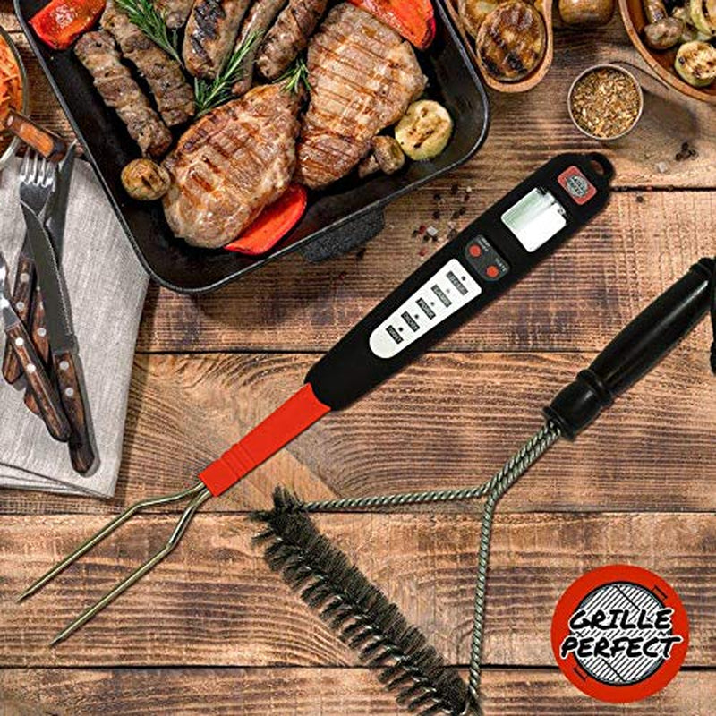 Digital Meat Thermometer Fork for Grilling and Barbecue Fast Read Electronic Probes with Ready Alarm Quick Accurate BBQ Temperature Turner for Steak Chicken Hot Grilled Food