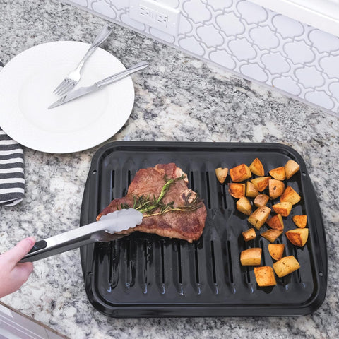 Image of SPL50016 Large 2-Piece Broiler Pan & Grill Set Porcelain-On-Steel 16-1/2"X12-3/4"X1-3/4" Broiler Pan for Oven, Black