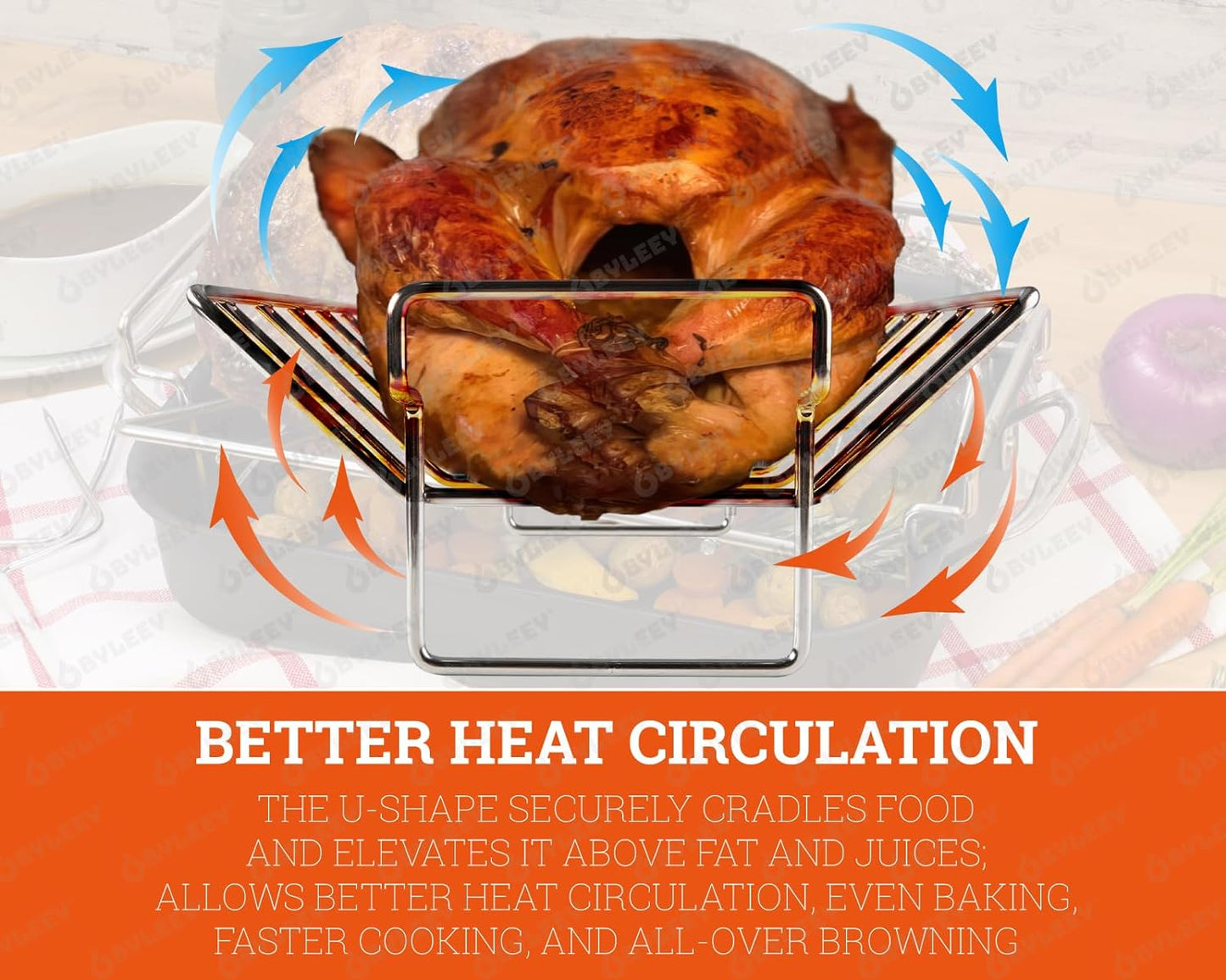 Rib and Roaster Rack Accessories for Big Green Egg, Stainless Turkey Roasting Rack for Grilling and Smoking - Perfect for Roast Chicken, Leg of Lamb, Forerib of Beef, Fits 18In or Larger Kamado Grills