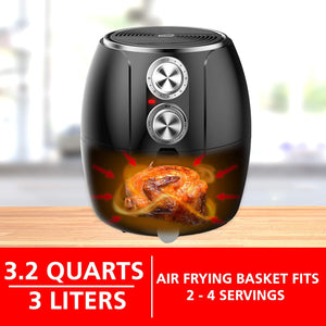 3.2-Quart Small Electric Air Fryer, Timer & Temp. Control (Black, Silver) (AF-300BK)