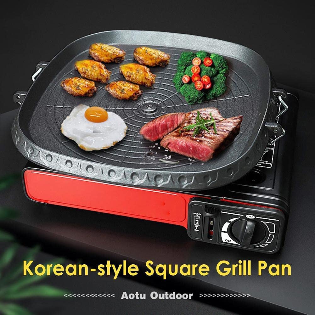 Korean BBQ Non-Stick Square Grill Pan with Natural Material 6 Layer Coating Easy Grease Draining 11.8 Inch Gas Range Grilling Pan for Both Home & Outdoor