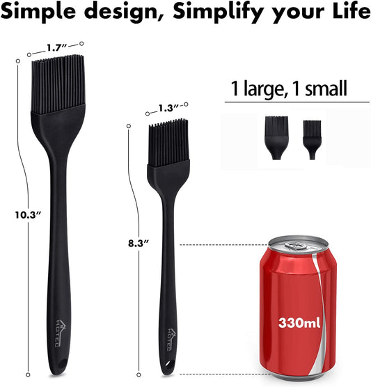HOTEC Basting Brushes Silicone Heat Resistant Pastry Brushes Spread Oil Butter Sauce Marinades for BBQ Grill Barbecue Baking Kitchen Cooking BPA Free Dishwasher Safe (Black 2)