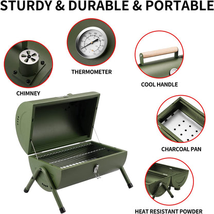 Portable Charcoal Grill, Tabletop Outdoor Barbecue Smoker, Small BBQ Grill for Outdoor Cooking Backyard Camping Picnics Beach by DNKMOR GREEN
