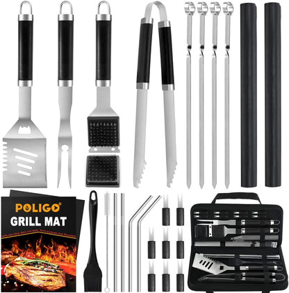 26 PCS Grill Set Backyard BBQ Grill Accessories Stainless Steel Grill Utensils Set with Bag for Christmas Dads Birthday - Camping BBQ Tools Grilling Tools Set Ideal Grilling Gifts for Men Women