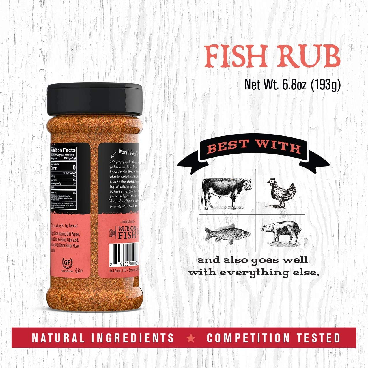 Rufus Teague - Fish Rub - Premium BBQ Rub - 6.8Oz Bottles - 6 Pack