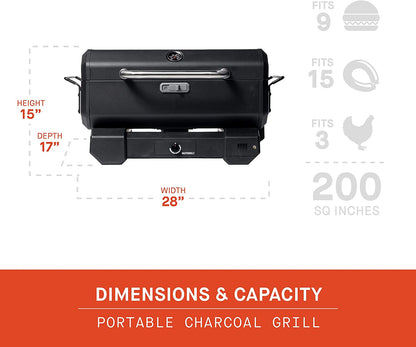 MB20040522 Portable Charcoal Grill without Cart, 17"D X 28"W X 9"H, Black