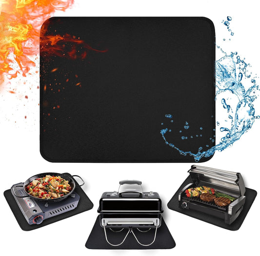 Amerbro 15 X 18 in Fireproof Grill Mats for Outdoor Tabletop Grill to Protect Your Grill Table - Heat Resistant Grill Table Mat - Waterproof & Oilproof BBQ Mat - Black (1Mm)