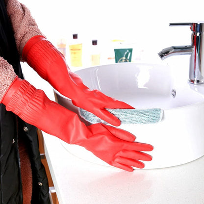 Rubber Cleaning Gloves Kitchen Dishwashing Glove 3-Pairs,Waterproof Reuseable.(Large)