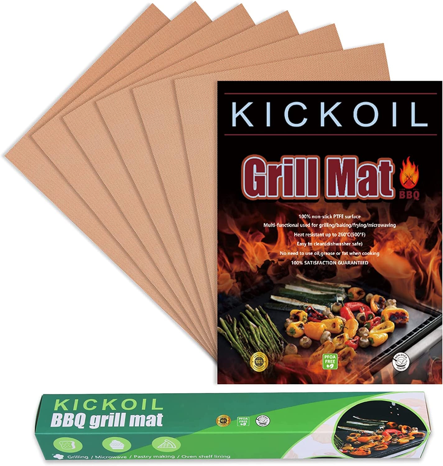 Grill Mats for Outdoor Grill Set of 6 BBQ Grill Mat Copper Grill Mat Heavy Duty Non Stick Reusable and Easy to Clean, Electric Gas Charcoal Grill Outdoor Cooking Tools Accessories RV Camper Must Have