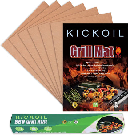 Grill Mats for Outdoor Grill Set of 6 BBQ Grill Mat Copper Grill Mat Heavy Duty Non Stick Reusable and Easy to Clean, Electric Gas Charcoal Grill Outdoor Cooking Tools Accessories RV Camper Must Have