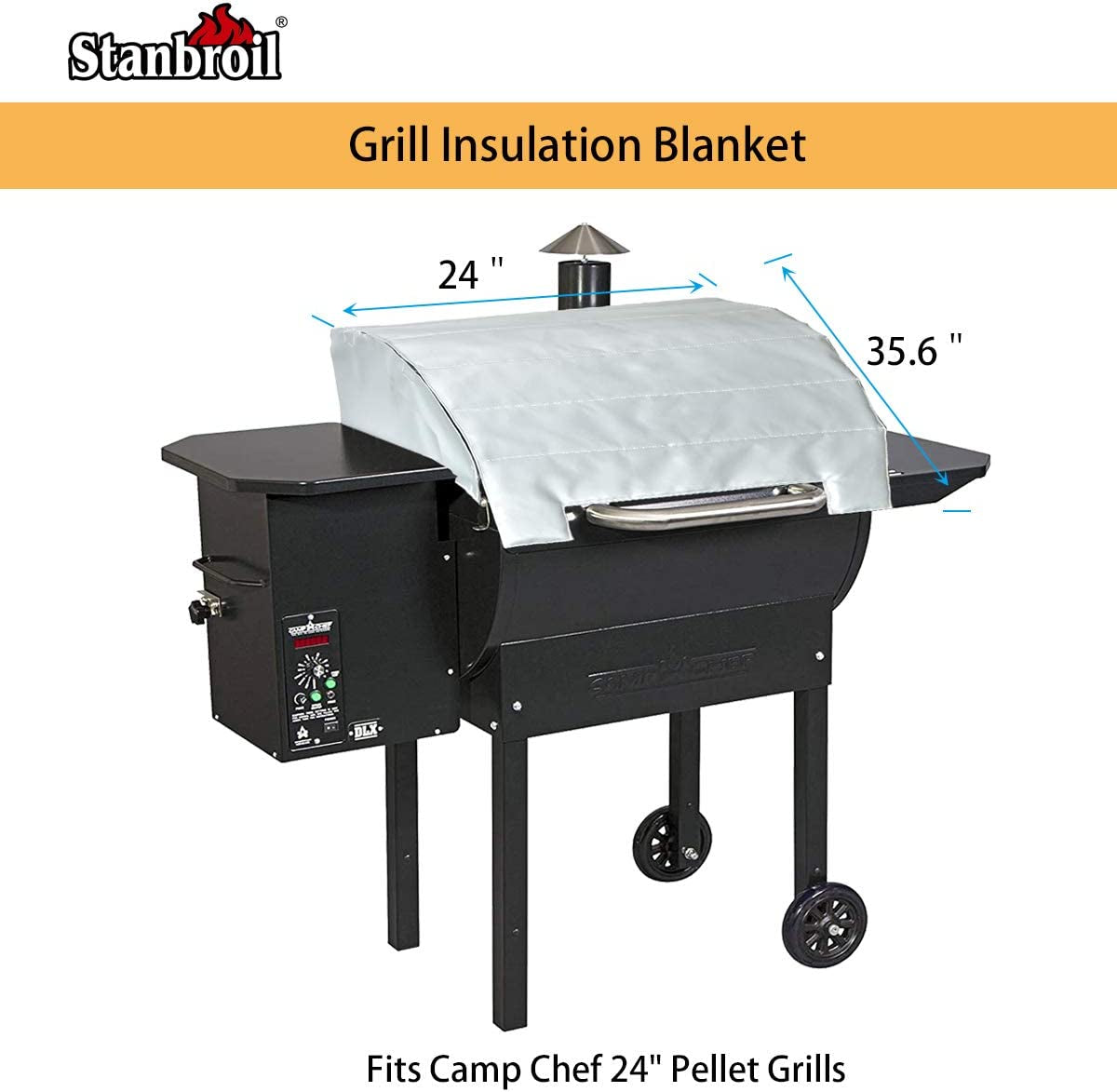 Stanbroil Insulated Blanket for Camp Chef 24" Pellet Grills, Including Smokepro DLX24, PG24BLK, PG24, PG24S, PG24LS Modles, 24 X 35.6 Inch, Gray