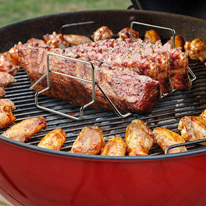 Mydracas BBQ Rib Rack for Smoking and Grilling Roast Rack 100% Stainless Steel Roast and Dual-Purpose Turkey Rack for Large Big Green Egg and Kamado Joe Etc.