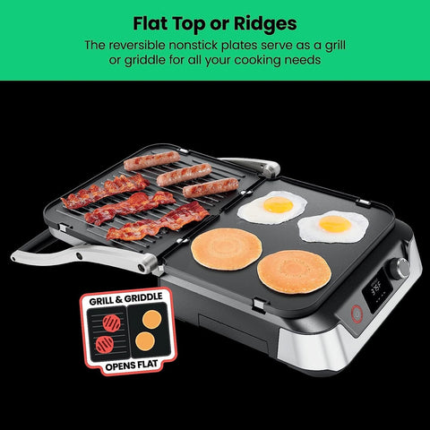 Image of 5-In-1 Digital Panini Press Grill Sandwich Maker and Griddle Grill Combo with Removable, Reversible Dishwasher-Safe Grilling Plates, Opens 180° for Indoor BBQ or Flat Top Grill