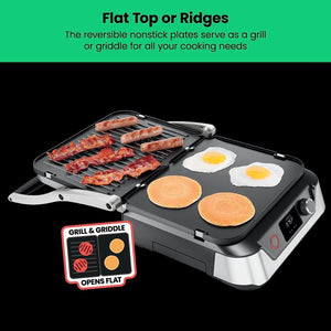 5-In-1 Digital Panini Press Grill Sandwich Maker and Griddle Grill Combo with Removable, Reversible Dishwasher-Safe Grilling Plates, Opens 180° for Indoor BBQ or Flat Top Grill