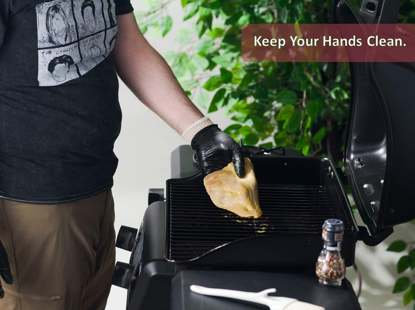 BBQ Gloves 4 Cotton Glove Liners and 100 Disposable Gloves Washable Cotton Liners Powder Latex Free Nitrile Gloves