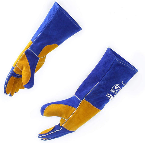 Image of Welding Gloves Blue 16 Inches,932℉, Leather Forge/Mig/Stick Welding Gloves Heat/Fire Resistant, Mitts for Oven/Grill/Fireplace/Furnace/Stove/Pot Holder/Bbq/Animal Handling