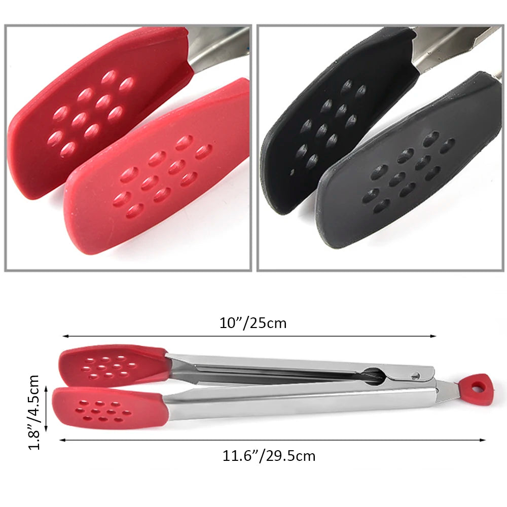 26Cm Silicone Food Tong Stainless Steel BBQ Grilling Tong Salad Cake Dessert Serving Food Tongs Barbecue Clips Kitchen Tool