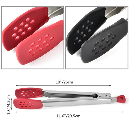 26Cm Silicone Food Tong Stainless Steel BBQ Grilling Tong Salad Cake Dessert Serving Food Tongs Barbecue Clips Kitchen Tool