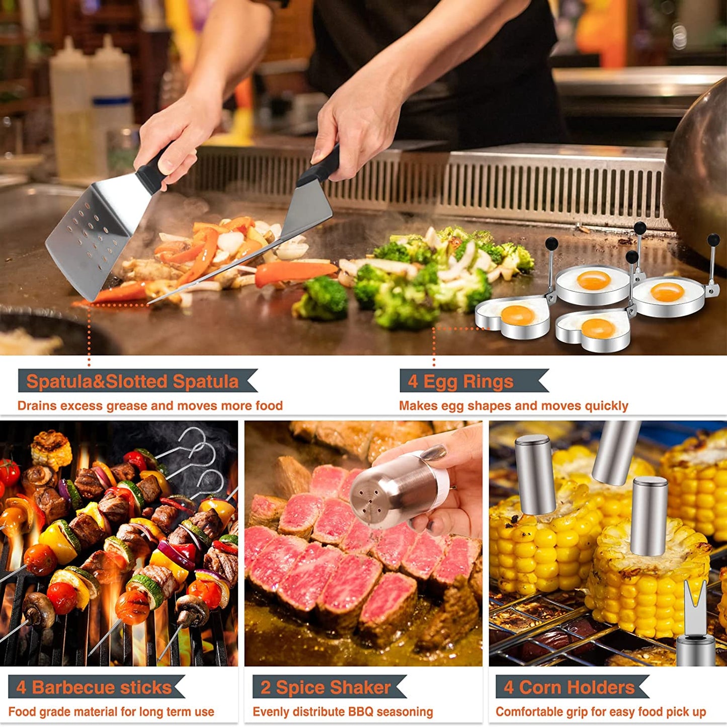 Flat Top Grill Accessories, 37Pcs Blackstone Griddle Accessories Kit for Camp Chef, BBQ Grilling Gifts for Men Women, Professional Griddle Tools Kit with Enlarged Spatula, Scraper Basting Cover