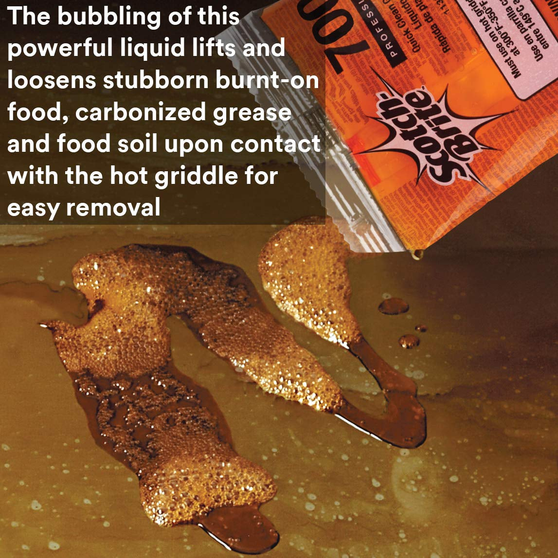 Scotch-Brite Griddle Cleaning, Quick Clean Liquid 700-40, 3.2 Oz Packet, 40/Pack, Heavy Duty, Cleans in 3-5 Minutes, for Baked on Food and Cooking Oils, Use on Hot or Cool Griddle