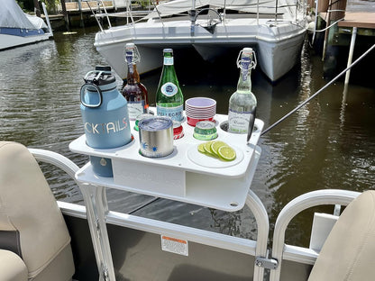 Bar Boat Caddy Organizer - Pontoon Rail Mount | Portable Boat Table and Boat Bar, Pontoon Tables for Boats with Cup Holders, Boat Storage Accessories