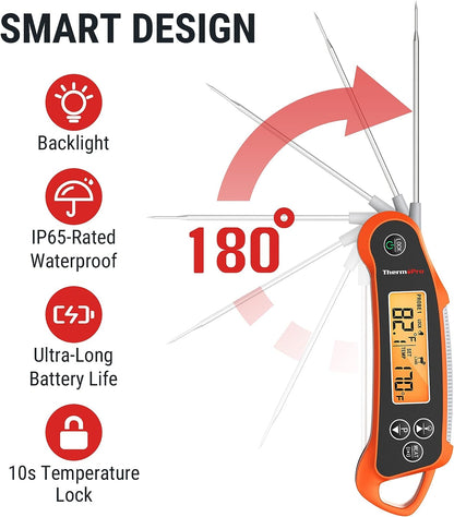 TP710 Instant Read Meat Thermometer Digital for Cooking, 2-In-1 Waterproof Kitchen Food Thermometer with Dual Probes and Dual Temperature Display for Oven, Grilling, Smoker & BBQ