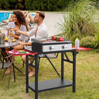 Adjustable Universal Griddle Stand for Blackstone 17"/22" Table Top Griddle, Multifunctional BBQ Stand with Double -Shelf Outdoor Worktable and Carry Bag for Outdoor Camping Cooking.