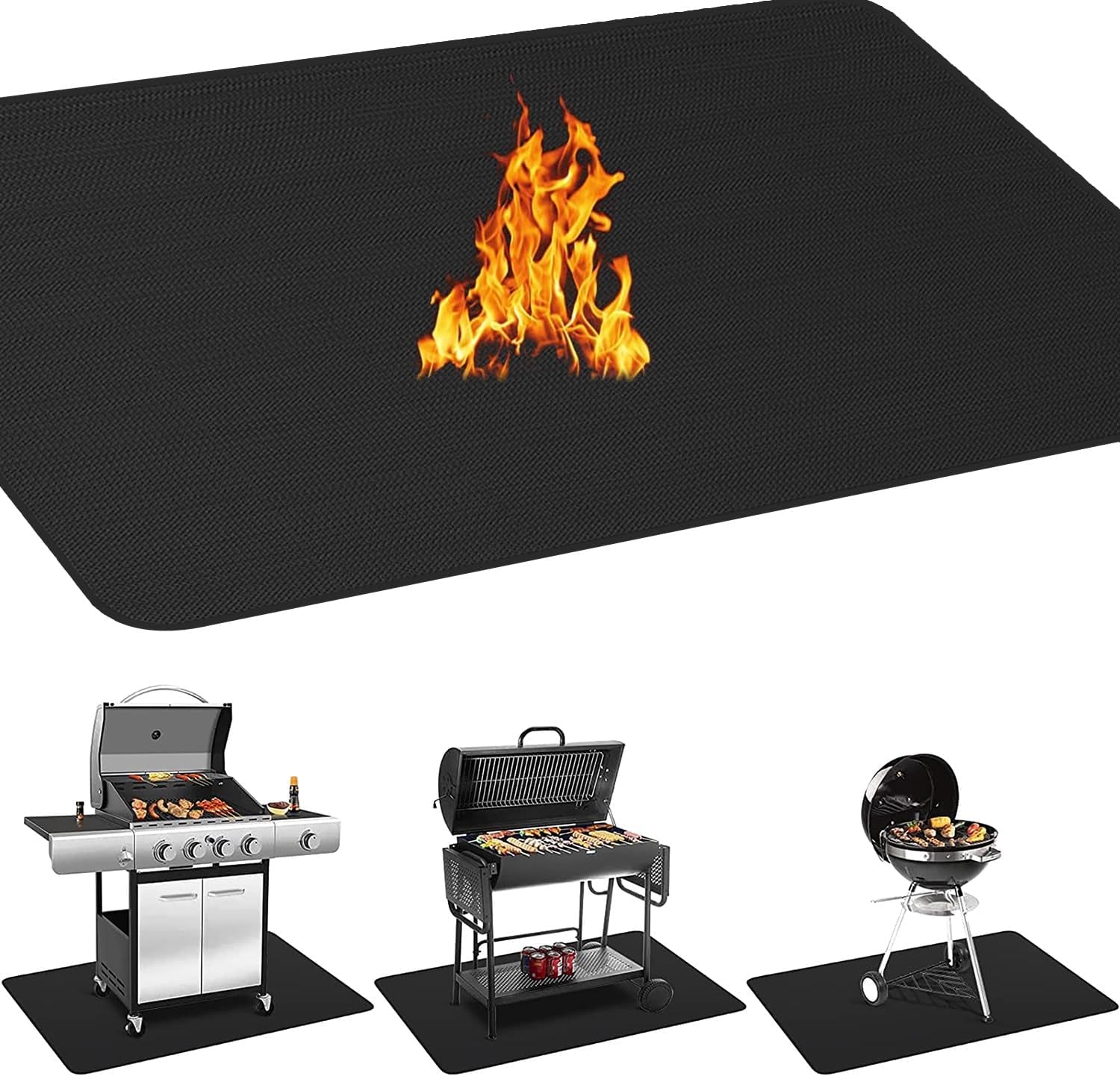 63 X 36'' XXL under Grill Mats for Outdoor Grill Deck Patio Protector, Easy to Clean Fireproof Double-Sided Oil Proof Heat Resistant BBQ Mat, Floor Fireplace Fire Pit Pads Mat (63X36 Inch)
