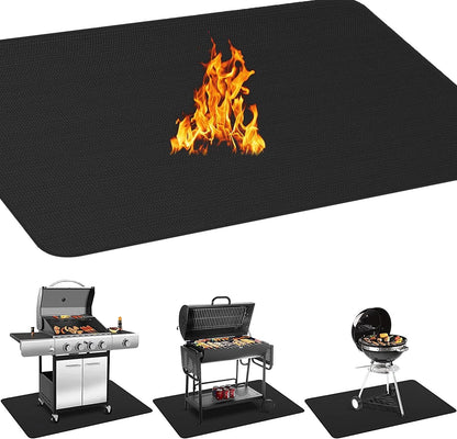 63 X 36'' XXL under Grill Mats for Outdoor Grill Deck Patio Protector, Easy to Clean Fireproof Double-Sided Oil Proof Heat Resistant BBQ Mat, Floor Fireplace Fire Pit Pads Mat (63X36 Inch)