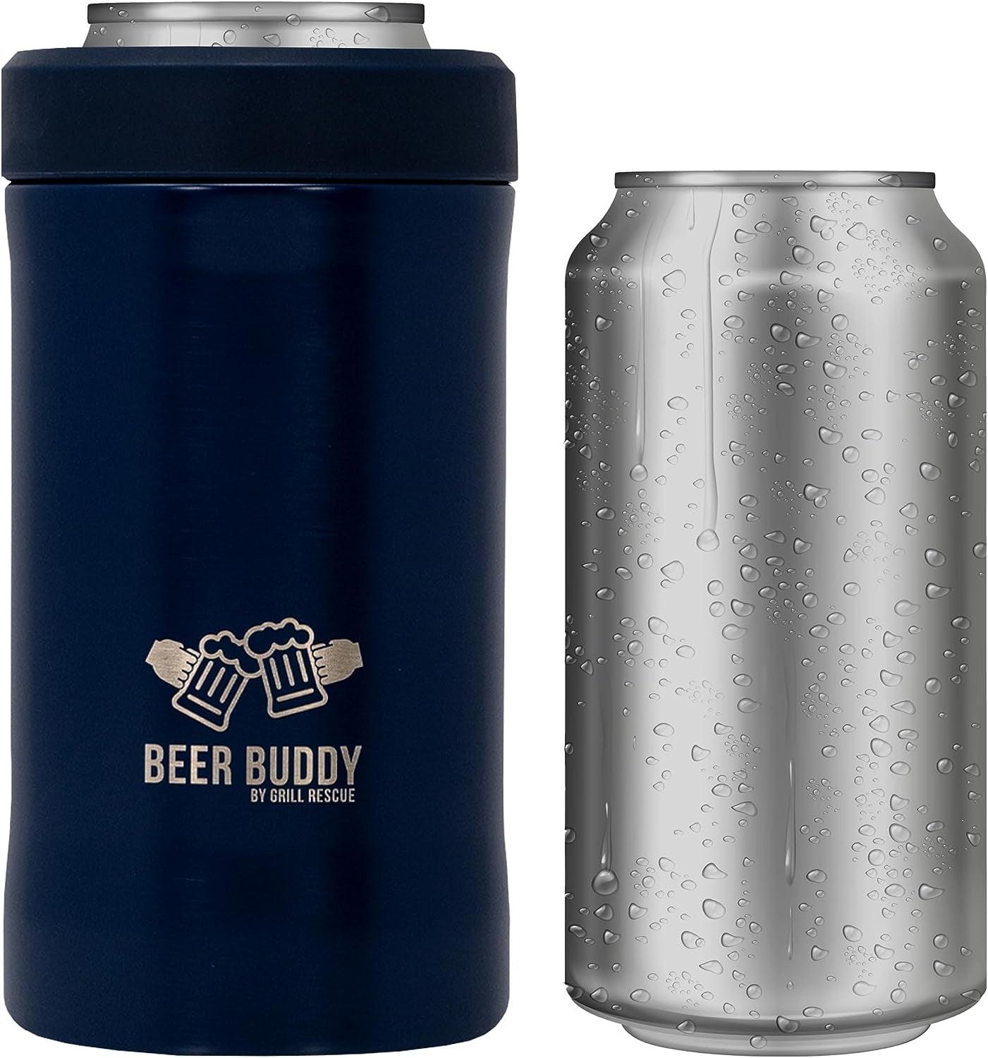 Grill Rescue Insulated Drink Buddy Can Holder – Vacuum-Sealed Stainless Steel – Beer Bottle Insulator for Cold Beverages – Thermos Cooler Suited for Any Size Drink - One Size Fits All (Matte Blue)