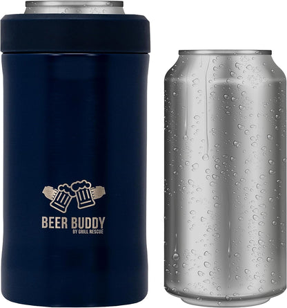 Grill Rescue Insulated Drink Buddy Can Holder – Vacuum-Sealed Stainless Steel – Beer Bottle Insulator for Cold Beverages – Thermos Cooler Suited for Any Size Drink - One Size Fits All (Matte Blue)