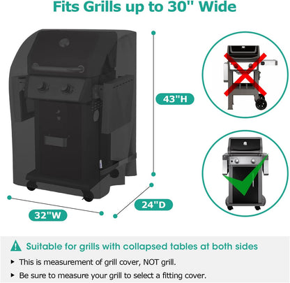 Sunpatio 2 Burner Gas Grill Cover 32 Inch, Heavy Duty Waterproof Small BBQ Grilling Cover, Compatible for Weber Char-Broil Nexgrill and More Grills with Collapsed Side Tables, All Weather Protection