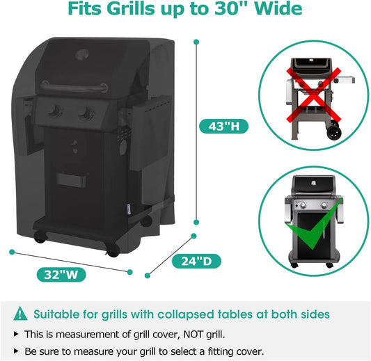 Sunpatio 2 Burner Gas Grill Cover 32 Inch, Heavy Duty Waterproof Small BBQ Grilling Cover, Compatible for Weber Char-Broil Nexgrill and More Grills with Collapsed Side Tables, All Weather Protection
