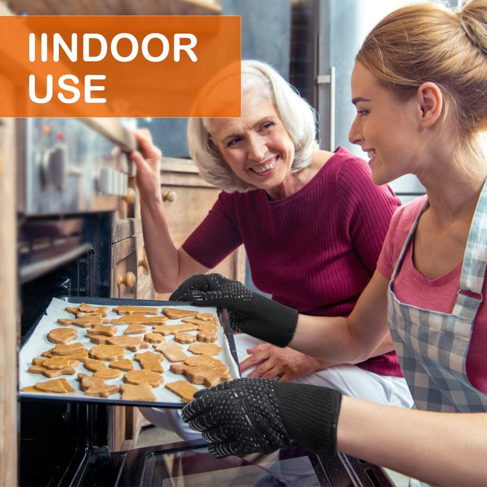 BBQ Grill Gloves, 1472°F Extreme Heat Resistant Grilling Gloves Non-Slip Oven Mitts Potholder, Perfect for Barbecue, Cooking, Baking, Fireplace, Smoker - 1 Pair (Black)