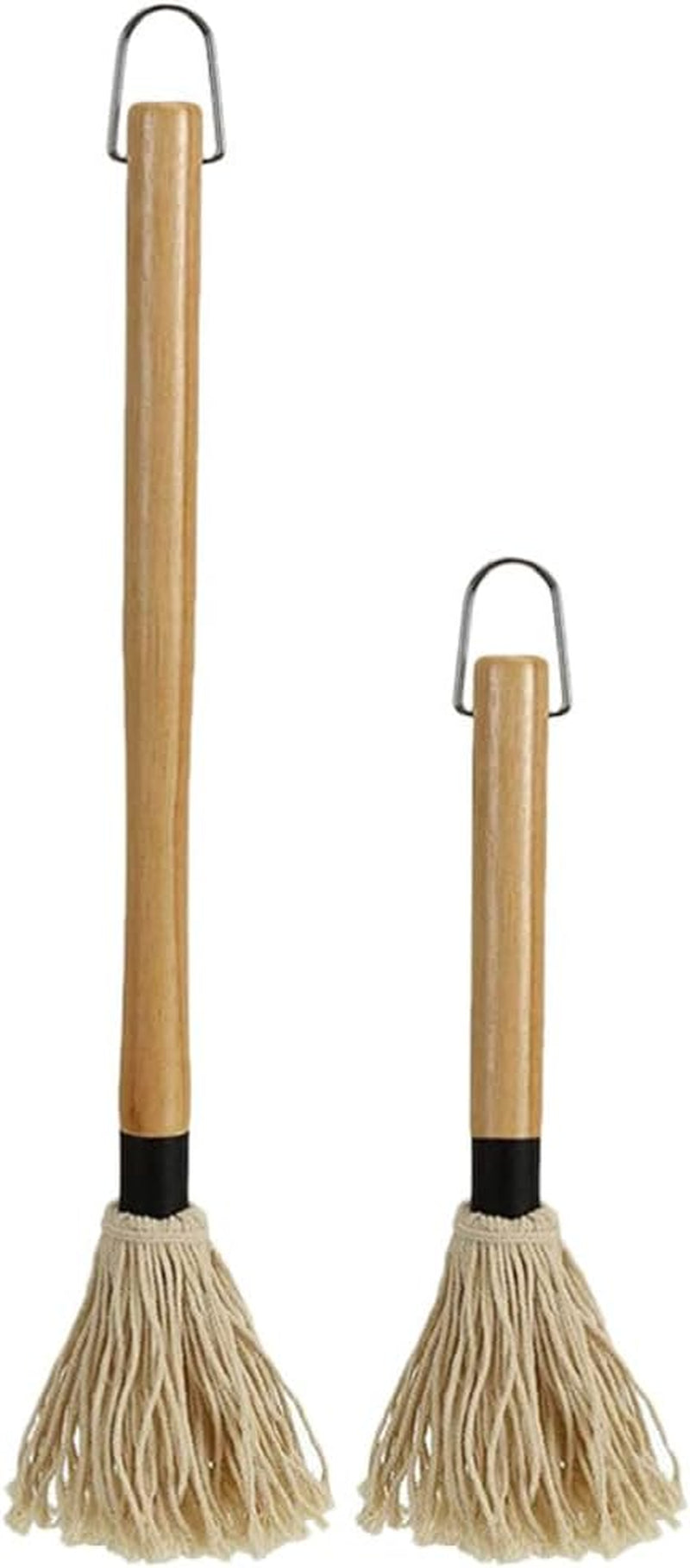Amosfun Mop Grill Basting Mop 2Pcs Long Wood Handle BBQ Sauce Brushes Cotton Fiber Heads Barbecue Mop for Roasting Grilling Steak Brush