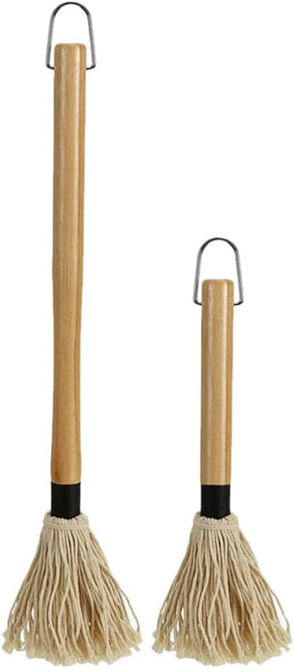 Amosfun Mop Grill Basting Mop 2Pcs Long Wood Handle BBQ Sauce Brushes Cotton Fiber Heads Barbecue Mop for Roasting Grilling Steak Brush