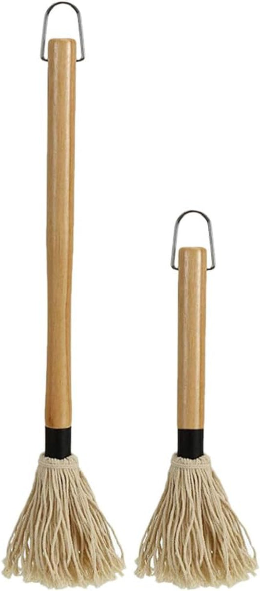 Amosfun Mop Grill Basting Mop 2Pcs Long Wood Handle BBQ Sauce Brushes Cotton Fiber Heads Barbecue Mop for Roasting Grilling Steak Brush