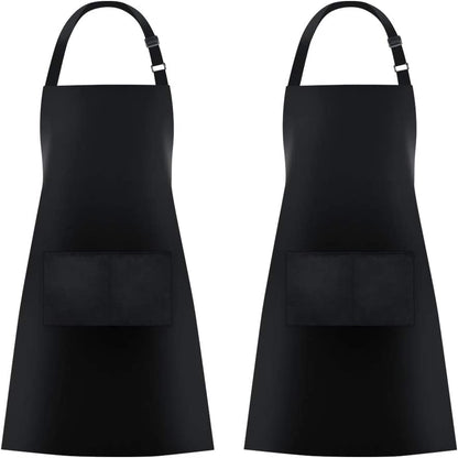 2 Pack Bib Aprons with 2 Pockets Cooking Chef Kitchen Apron for Women Men, Black