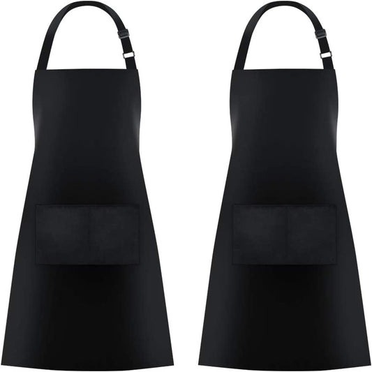 2 Pack Bib Aprons with 2 Pockets Cooking Chef Kitchen Apron for Women Men, Black