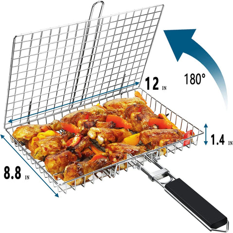 Image of Grill Basket NABAOXUN BBQ Grilling Basket Fish Grill Basket, Grill Basket Grill Rack,Outdoor Grill Accessories