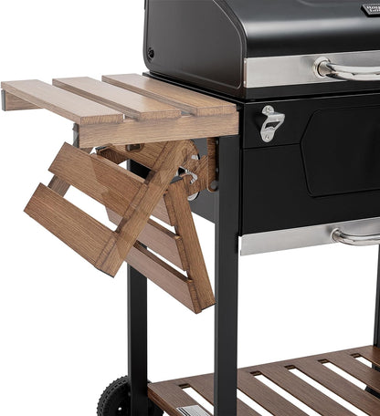 CD1824M 24-Inch Charcoal Grill, BBQ Smoker with Handle and Folding Table, Perfect for Outdoor Patio, Garden and Backyard Grilling, Black, Medium