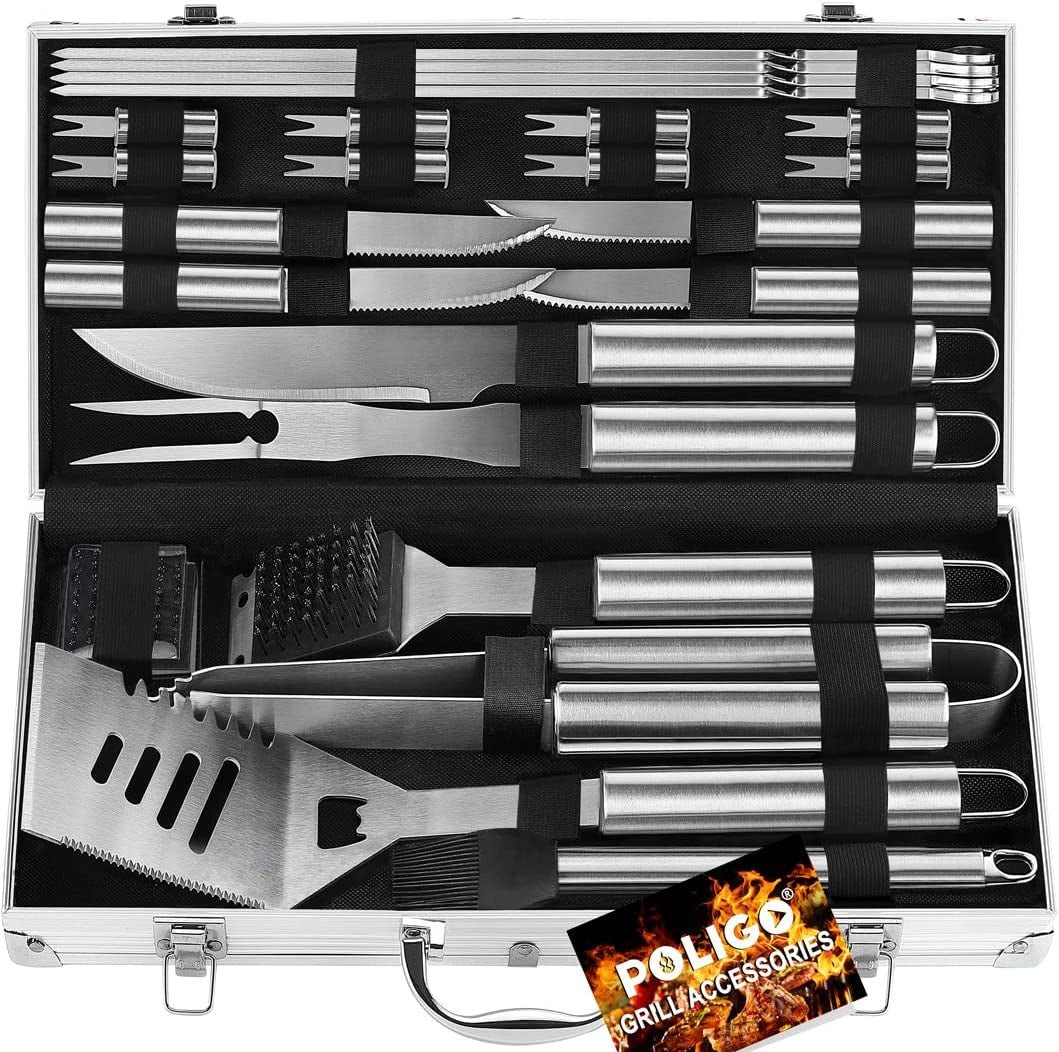 24PCS BBQ Tools Set Grill Accessories for Outdoor Grill Utensils Stainless Steel Grilling Tools Set for Christmas Birthday Presents, Barbecue Accessories Kit Ideal Grilling Gifts for Men Women
