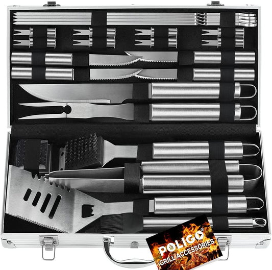 24PCS BBQ Tools Set Grill Accessories for Outdoor Grill Utensils Stainless Steel Grilling Tools Set for Christmas Birthday Presents, Barbecue Accessories Kit Ideal Grilling Gifts for Men Women