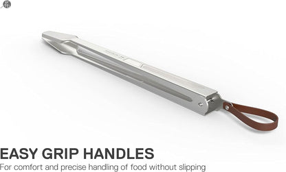 Everdure BBQ Tool Kit - 3 Pack, Brushed Stainless Steel Tongs, Spatula and Fork with Soft Grip Handles and Leather Straps, Barbeque Grill Accessories and Cooking Utensils Set