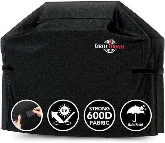 Grilltough Heavy Duty BBQ Grill Cover for Outdoor Grill, 52 Inch – Waterproof, Weather Resistant, UV & Fade Resistant with Adjustable Straps – Gas Grill Cover for Weber, Genesis, Charbroil, Etc. Black