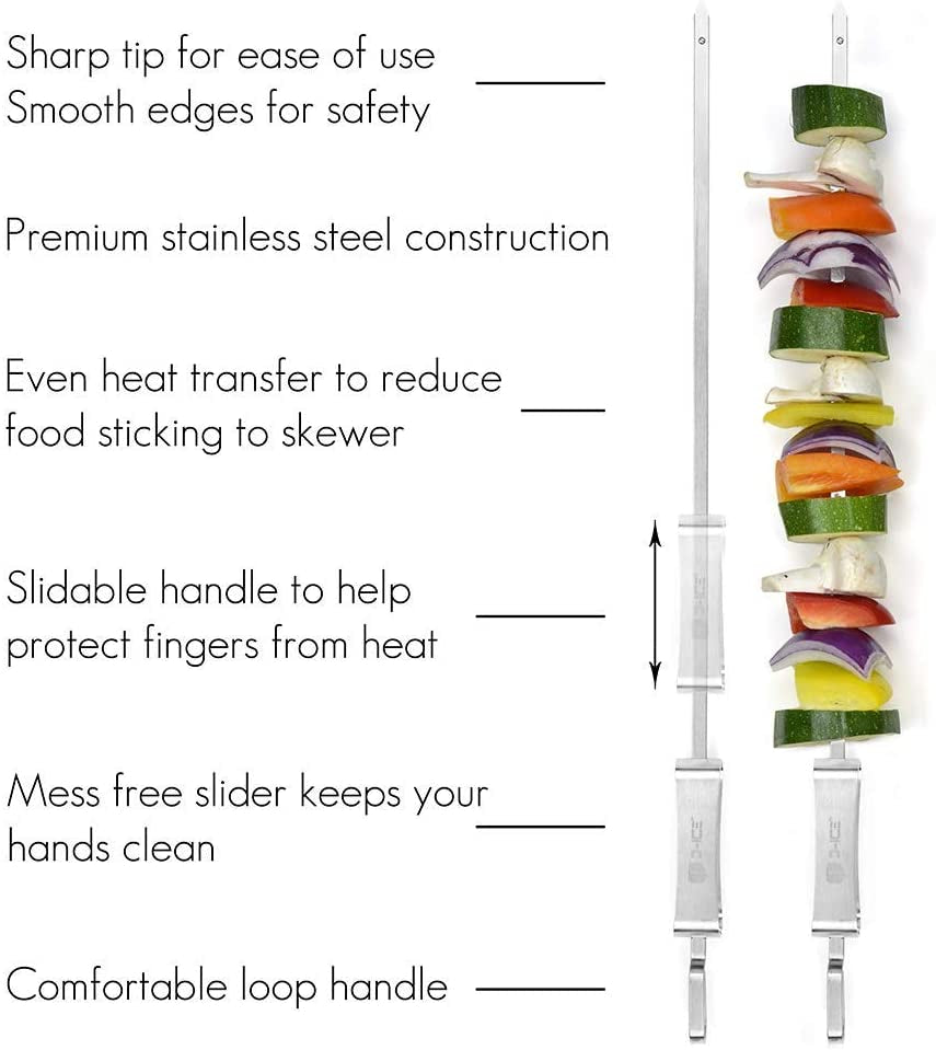 Kebab Grilling Basket & Grilling Skewers Stainless Steel - Kabob Grilling Baskets Set of 4 & 2 Metal BBQ Skewers. Kabob Basket for Veggies, Jumbo Shrimps - Grilling Baskets & Barbecue Skewers