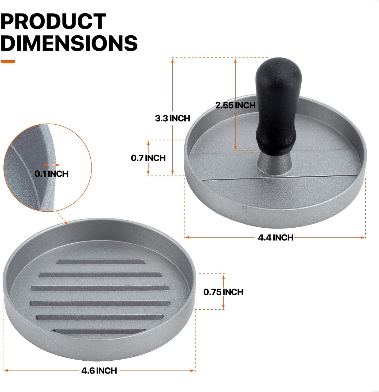 LAZYBISON Burger Press Patty Maker with 200PCS Free Wax Papers|Aluminum Non-Stick Hamburger Press Kit Burger Maker|1/4Lb to 1/3Lb Meat Beef Veggie Hamburger Mold for Kitchen BBQ Grill