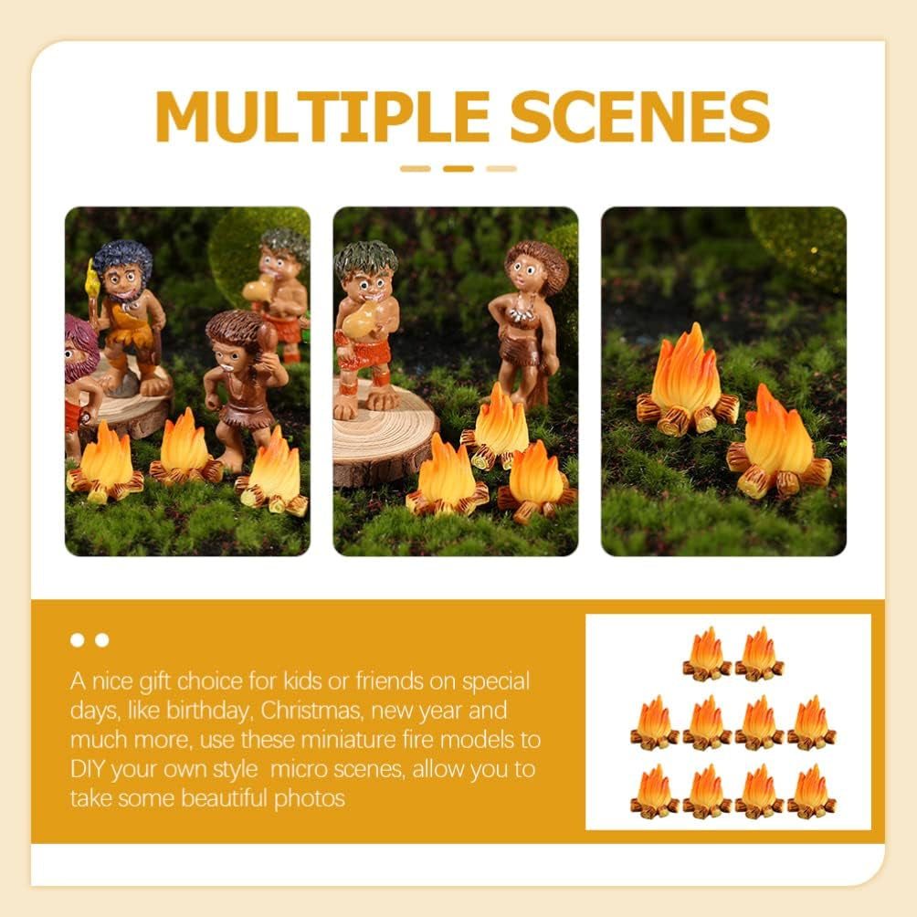 Toyvian 10Pcs Miniature Campfire Dollhouse Fire Ornament Decor Model Fire Model Handicraft Fake Fire Kids Pretend Toy Resin Bonfire Model Miniature Decoration